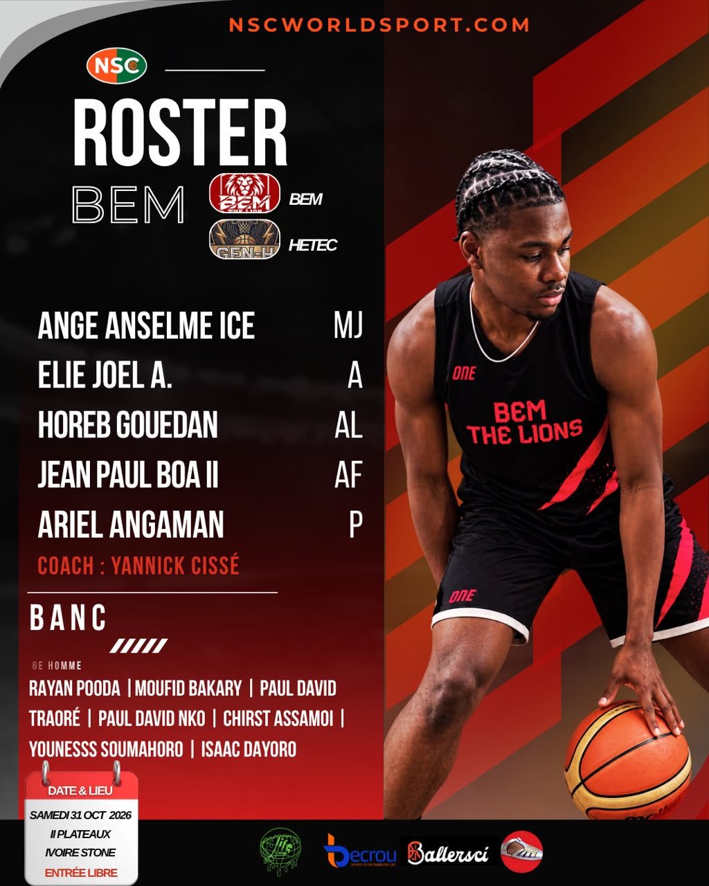 Effectif de BEM The Lions pour le match de pré-saison contre HETEC